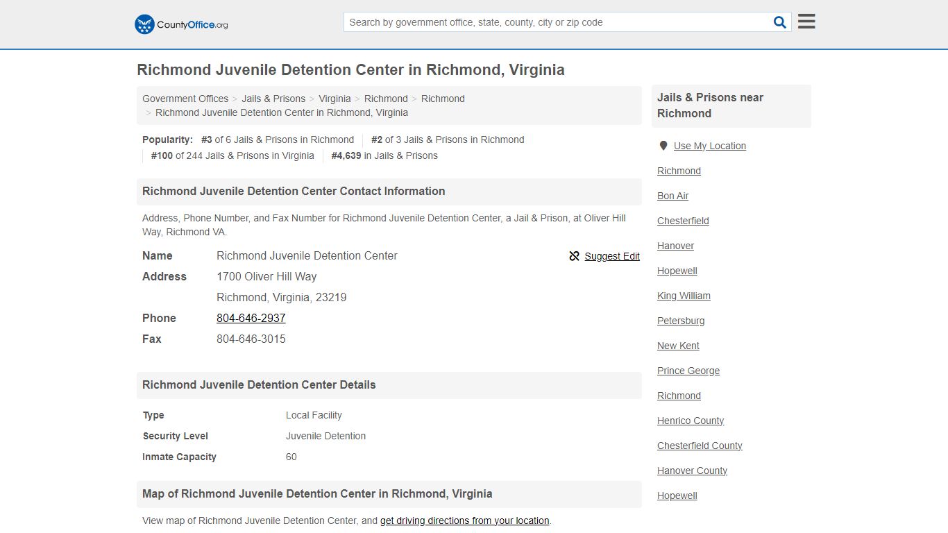 Richmond Juvenile Detention Center - Richmond, VA (Address, Phone, and Fax)