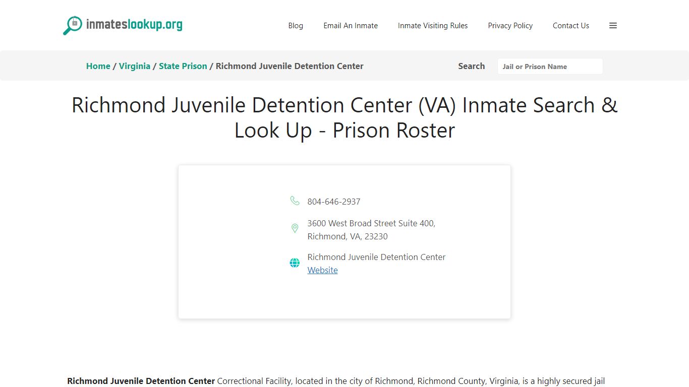 Richmond Juvenile Detention Center (VA) Inmate Search & Look Up ...